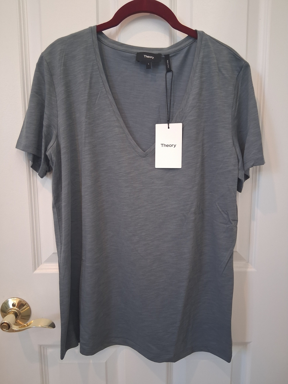 Theory Dayne B Slate Gray V-Neck Short Sleeve Tee